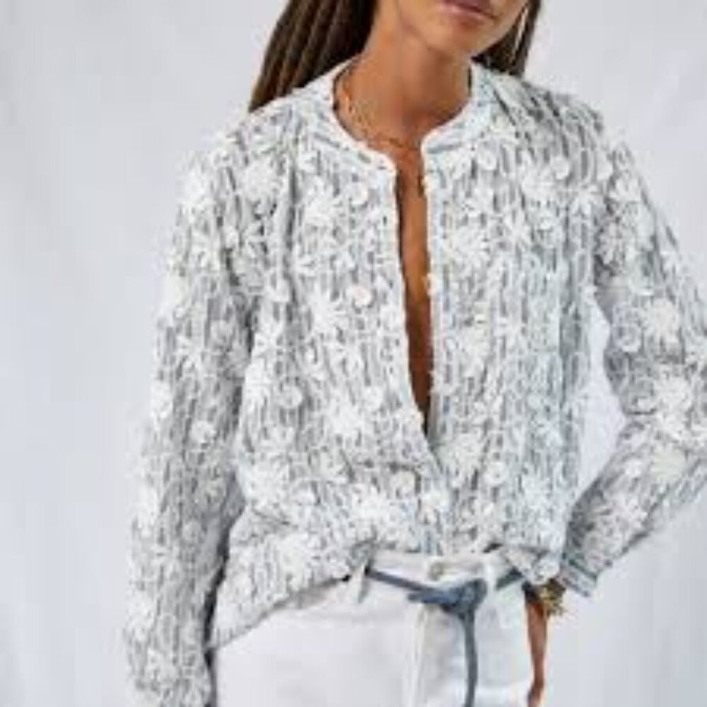Anthropologie Pilcro Whitney Trapeze Embroidered Appliqué Blouse Top Medium
